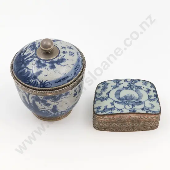 Two Blue and White Trinket Boxes with S/S Bindings