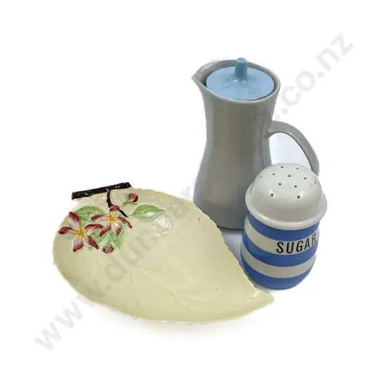 Cornish Ware Sugar Caster Together with Carlton Ware Dish and Poole Jug