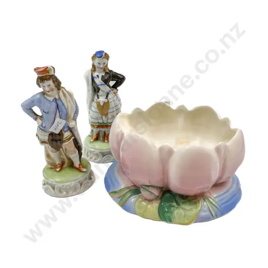 Pair of Staffordshire Figures Together with Clarice Cliff Floral Form Bowl (Chips)