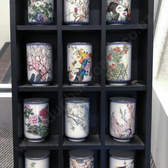Twelve Hand Painted Sake Cups in Presentation Case