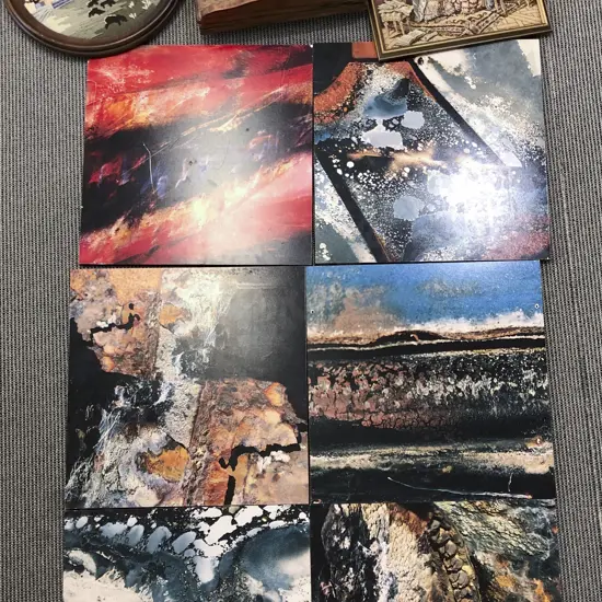 Box of Assorted Artwork with Table Easel