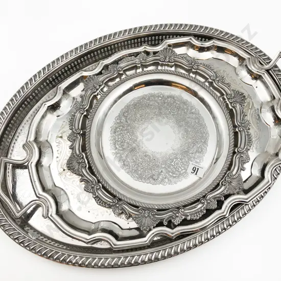 Two S/P Oval Trays and Two Salvers