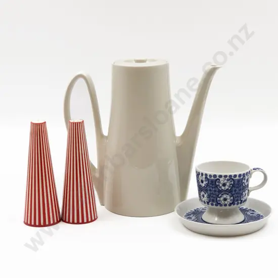 HKE Coffee Pot Together with Cup Saucer and Retro Salt and Pepper