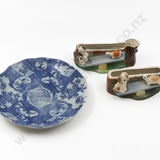 Two Hornsea Decorative Flower Troughs & Blue and White Plate