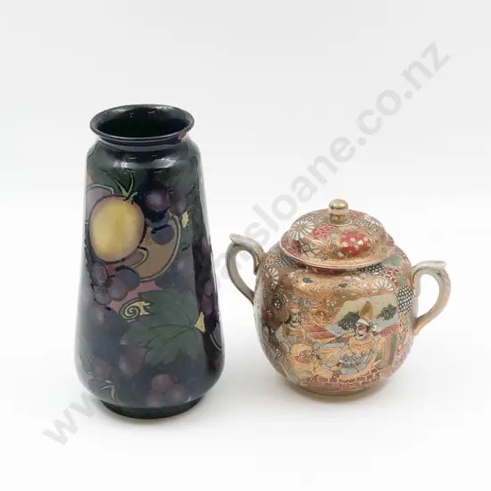 Royal Stanley Ware Floral Vase (af) Together with Satsuma Lidded Jar
