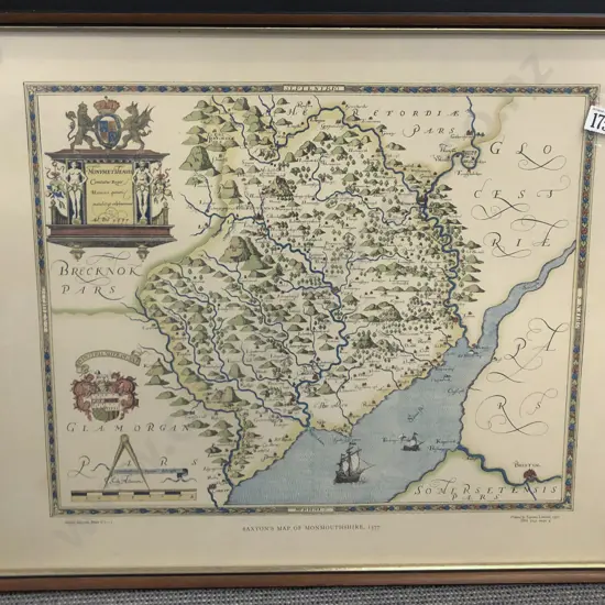 Saxton's Map of Monmouth Shire 1577 Print