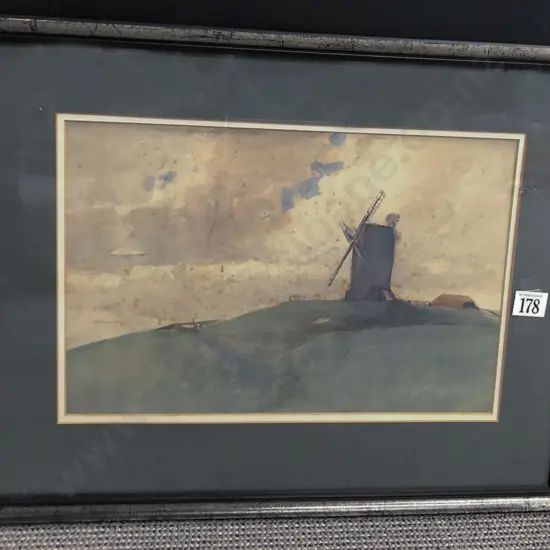 Watercolor Windmill Scene
