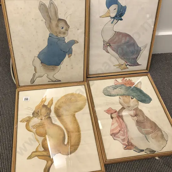 Four Beatrix Potter Animal Illustration Prints