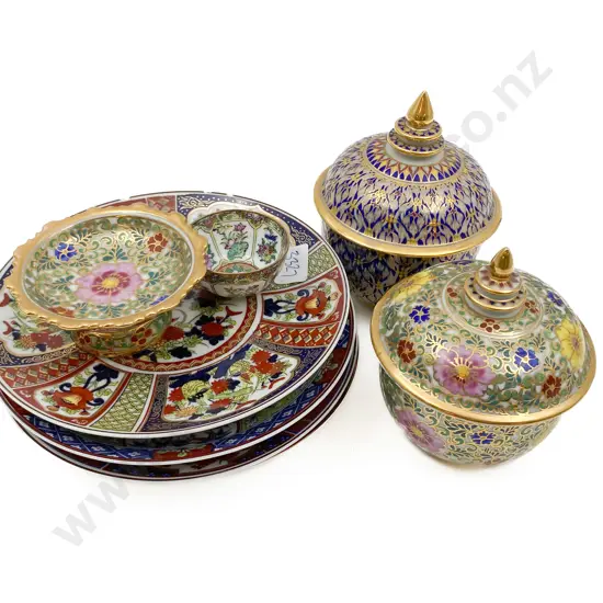 Four Imari Pattern Side Plates Together with Two Trinket Boxes etc