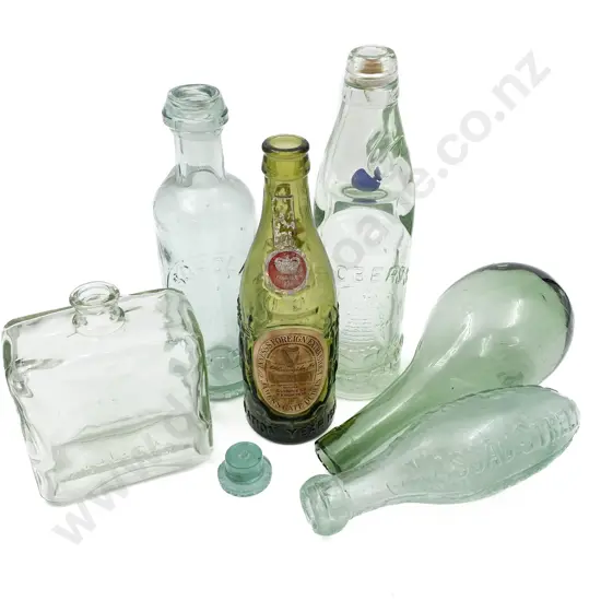 Six Assorted Vintage Glass Bottles Including Torpedo