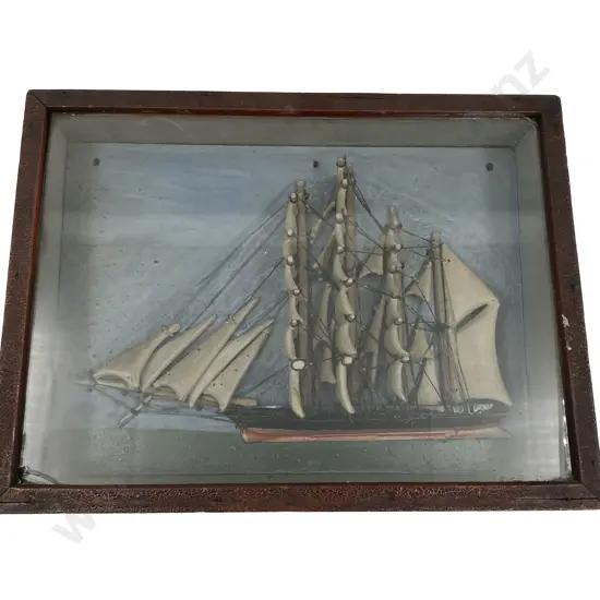 Vintage Sailing Ship Diorama In Glazed Case