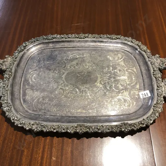 S/P Ornate Double Handled Tray