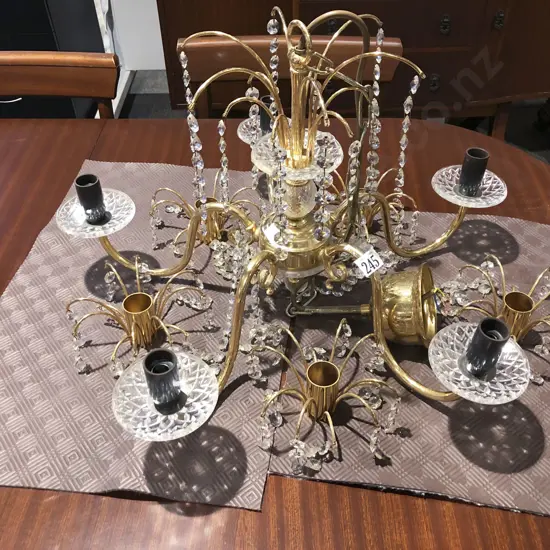 Brass Five Light Chandelier with Crystal Droplets