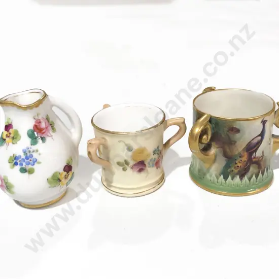 Two Miniature Royal Worcester Three Handled Cups & Miniature Royal Doulton Jug