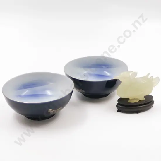 Jade Duck Ornament "Crack" Together with Two Bowls