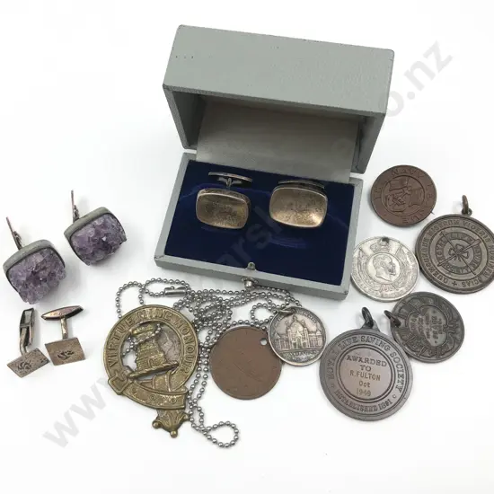 Three Pairs of S/S Cuff Links Together With Nine Medallions and Awards