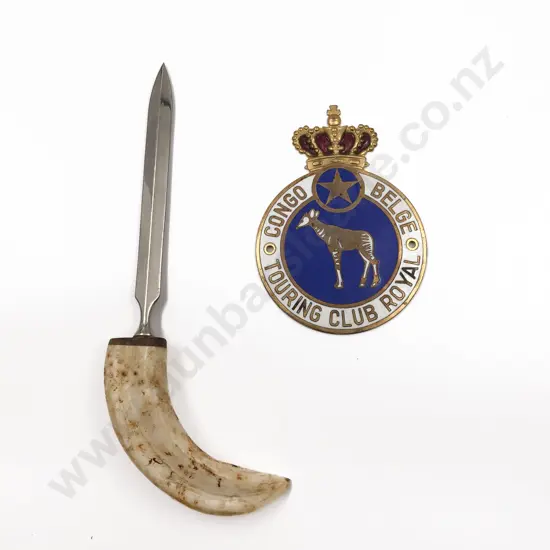Horn Handled Letter Opener Together with Decorative Car Badge