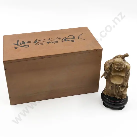 Carved Ivory of Hotei with Box
