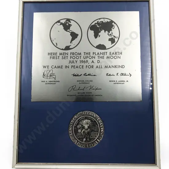 Framed Commemorative Moon Landing Plague and Coin