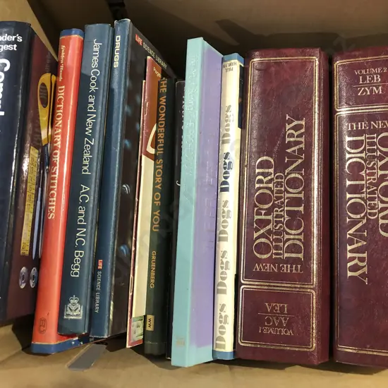 Box of Assorted Books Incl. The New Oxford Illustrated English Dictionary Vol 1 & 2
