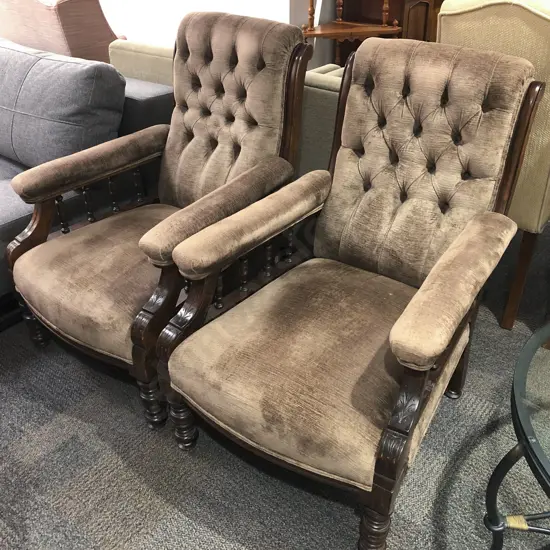 Pair of Button Back Arm Chairs