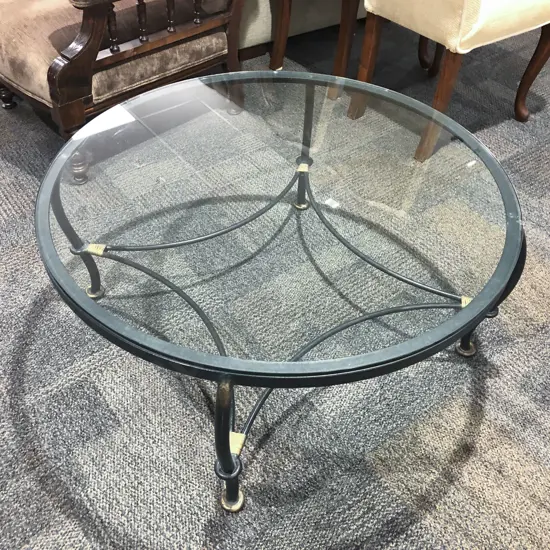 Glass Top Circular Wrought Metal Coffee Table