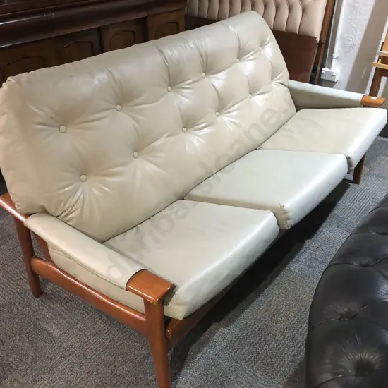 Mid Century Button Back Vinyl Sofa