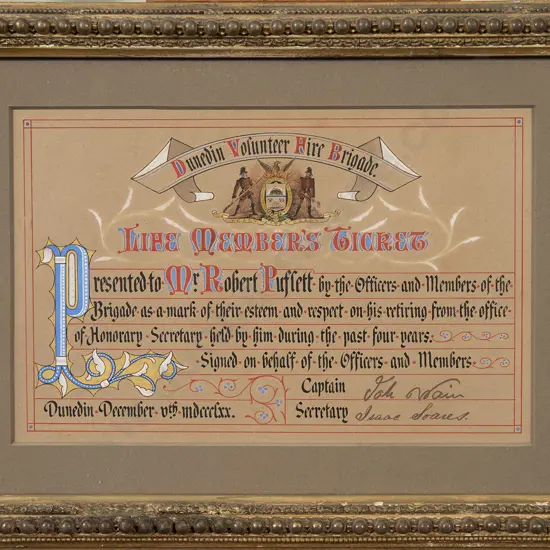 NZ Framed Dunedin Volunteer Fire Brigade Illuminated Card