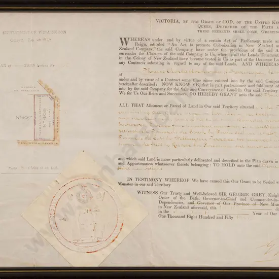 1856 Land Grant Deed To Thomas Charles Northwood Of Wairarapa