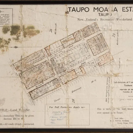An Original 1940s Sub-Division Plan For Taupo Moana Estate