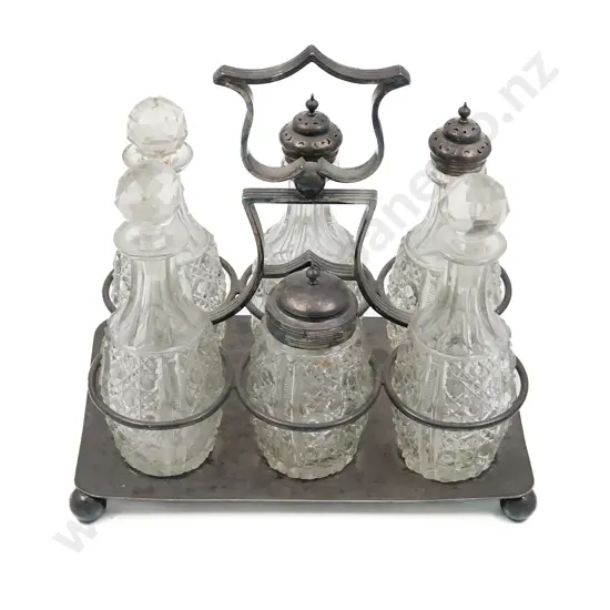 Silver Plate and Pressed Glass Cruet Set