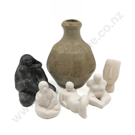 Assorted Pottery Figures and Sculptures Together With Vase