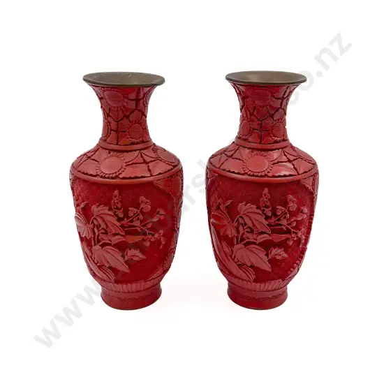 Pair of Cinnabar Lacquer Vases