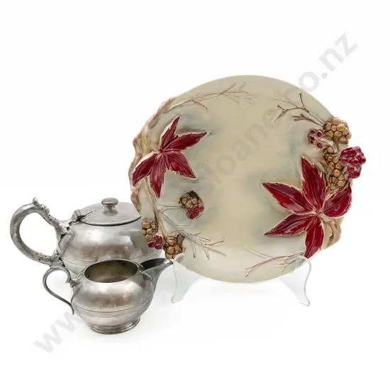 Autumn Themed Relief Moulded Plate together with S/P Teapot and Cream