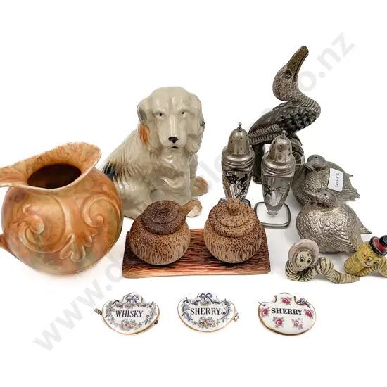 Small Quantity of Assorted Incl. Decanter Labels and Salt & Pepper Shakers with Ornaments Etc.