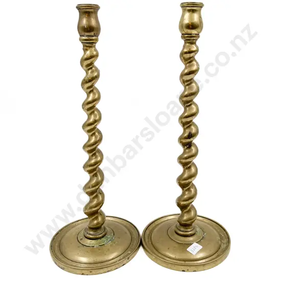 Pair of Brass Rope Twist Candlesticks