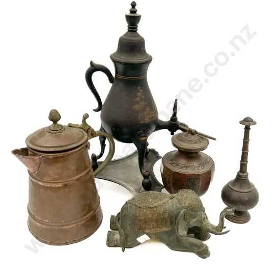 Small Lot of Assorted Vintage Metal Ware and Elephant Ornament
