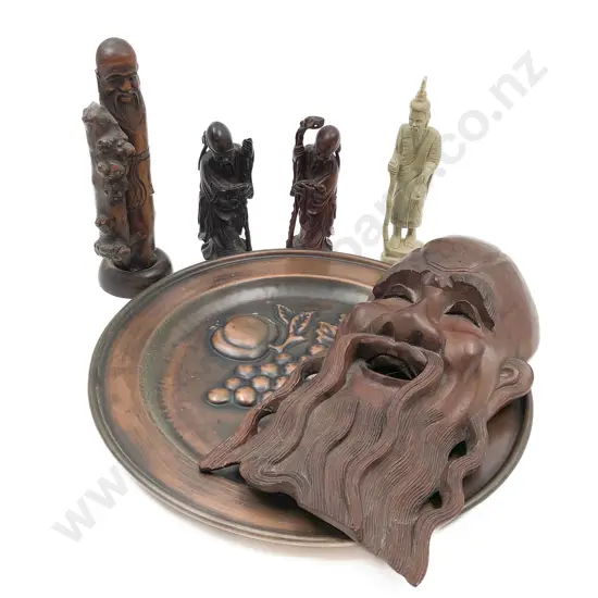 Quantity of Assorted Asian Ornaments on Copper Wall Hanging