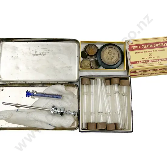 Small Quantity of Assorted Incl. Chemist Implements Together With Small Set of Assorted Weights