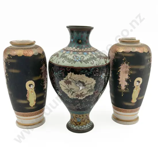Cloisonné Vase Together With Pair of Vases (Faults)