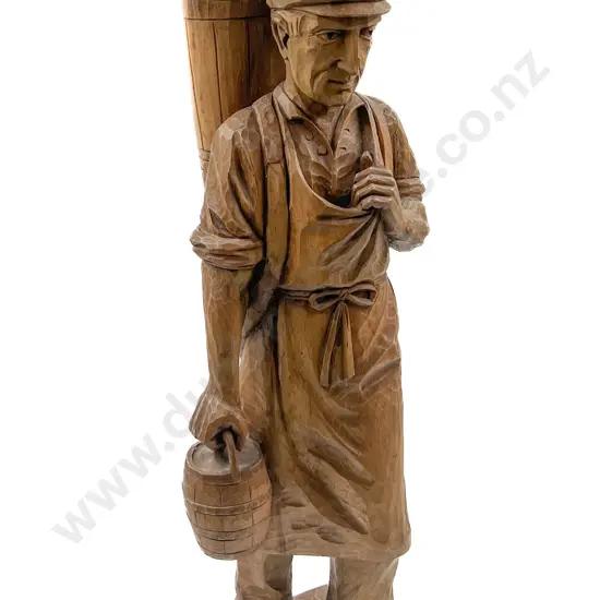 German Wooden Carving of Man Carrying Grapes
