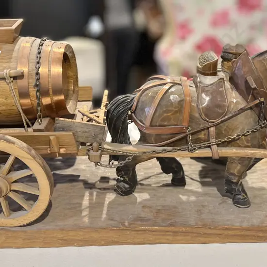 German Wooden Carving of Horse and Cart and Figure