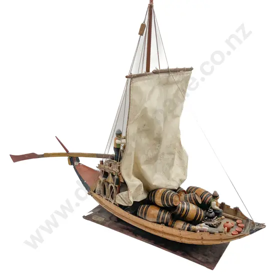Wooden Sailboat With Barrels