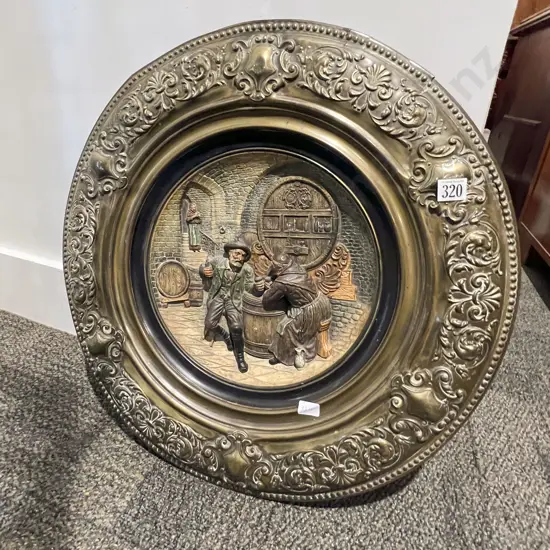 German Relief Cast Plaque in Brass Frame