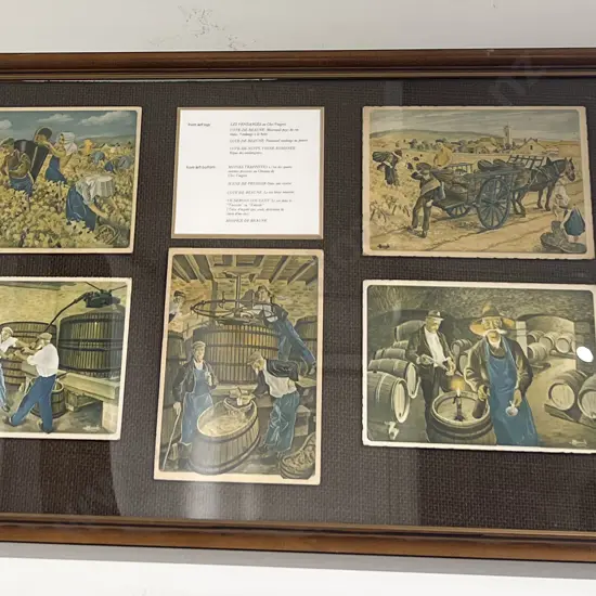 Nine Winemaking Themed Postcards Framed Together