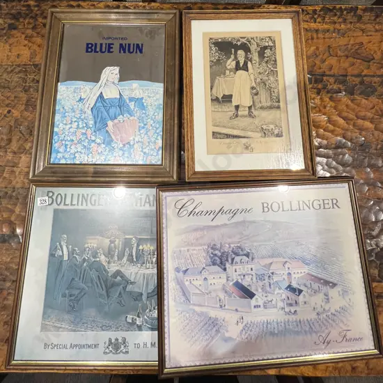 Blue Nun Advertising Mirror Together With W. Dendy Sadler Print and Two Bollinger Champagne Advertising Prints (4)