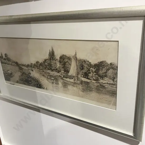 Richard D. Winter Etching Print of Scenic Riverside Scene