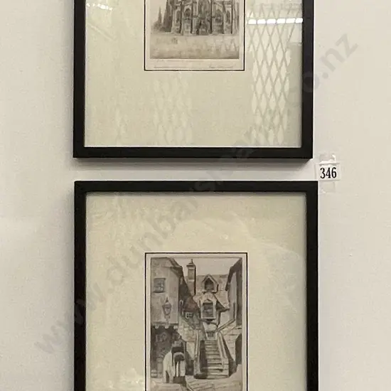 Set of Four Watercolor Etchings By J. Connell