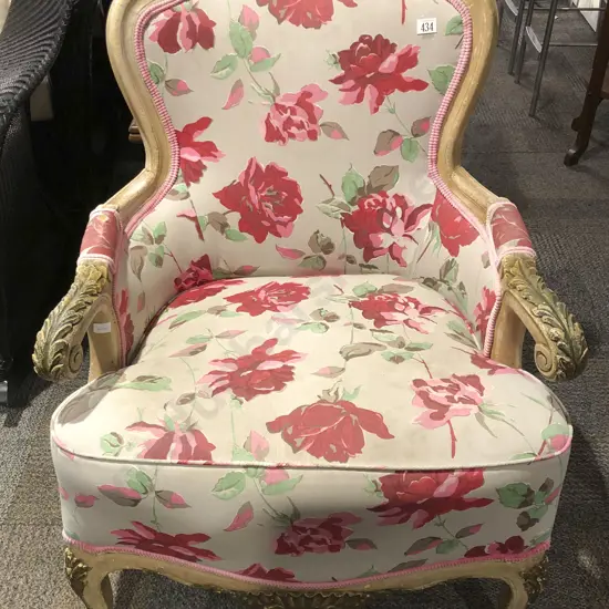 French Style Floral Upholstered Arm Chair