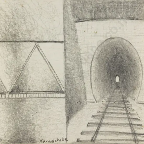 Barry Brickell Pencil Sketch Of Karangahake Railway Tunnel